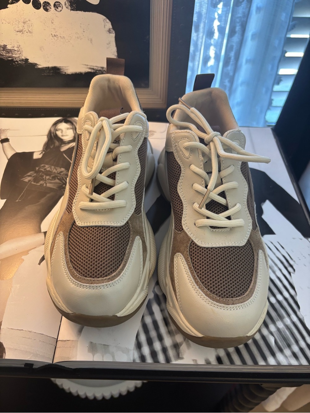 Women’s Casual Chunky Sneakers in Cream and Brown Beau Today